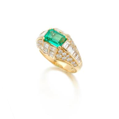 View full screen - View 1 of Lot 86. Emerald and diamond 'Trombino' ring (Anello con smeraldo e diamanti 'Trombino').