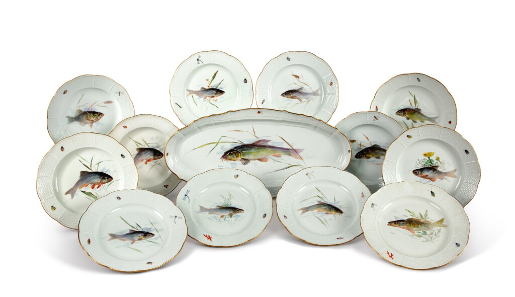 View full screen - View 1 of Lot 328. A MEISSEN FISH PART-SERVICE, LATE 19TH CENTURY.