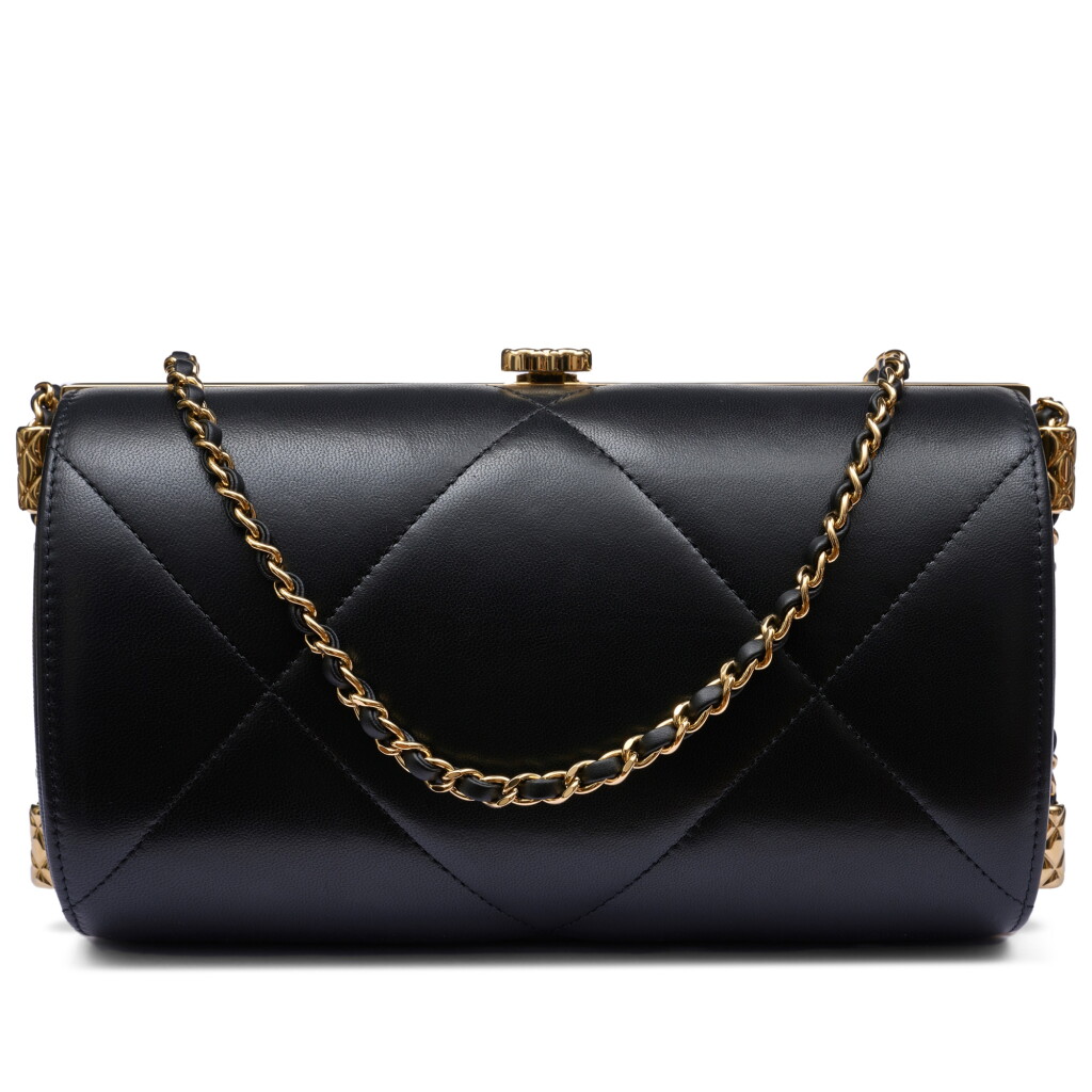 View full screen - View 1 of Lot 47. Black and White Quilted Lambskin Leather Clutch Minaudière Gold Hardware, Ready-to-Wear, Métiers d'Art Paris Pre-Fall 2020.