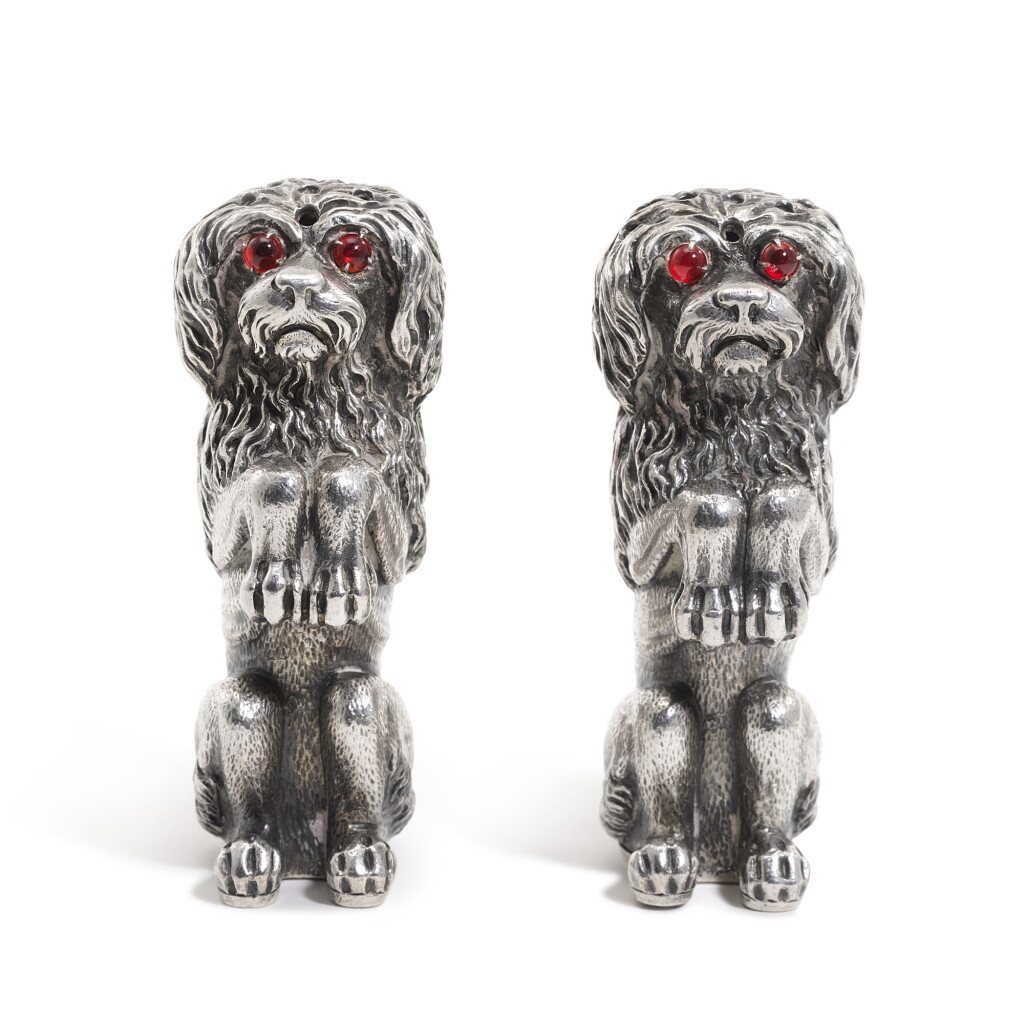 View full screen - View 1 of Lot 59. A pair of novelty French silver dog peppers, Mellerio, Paris, circa 1930.