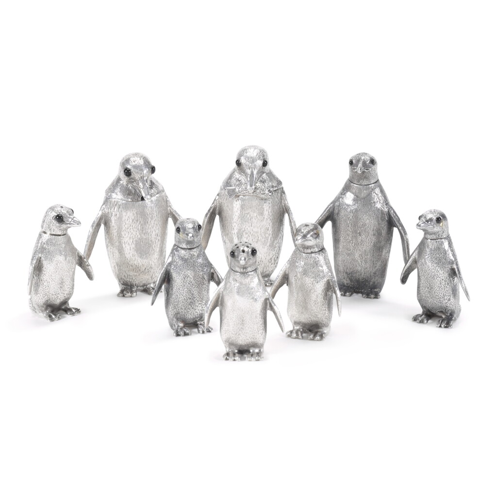 View full screen - View 1 of Lot 204. Eight novelty silver condiment holders, four William Comyns & Sons Ltd., 1973-1988; the others Alfred Dunhill, London 1972/1974.