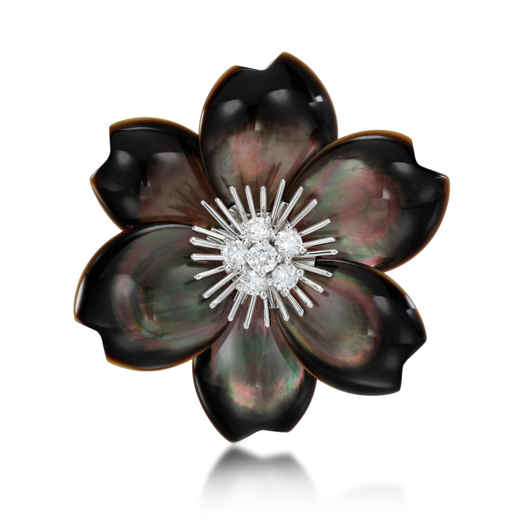 View full screen - View 1 of Lot 179. Mother of pearl and diamond brooch, 'Rose de Noël' .