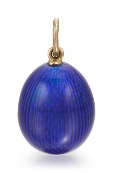 View full screen - View 1 of Lot 41. A Fabergé gold and guilloché enamel egg pendant, workmaster August Hollming, St Petersburg, circa 1900.