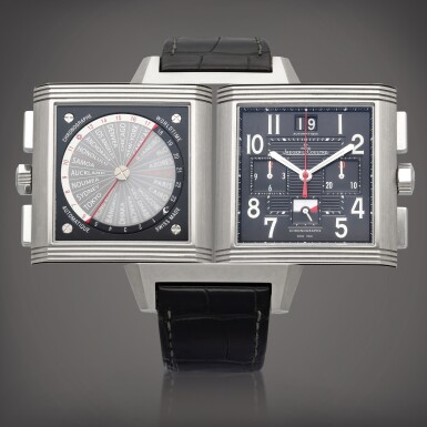 View full screen - View 1 of Lot 319. Reference 702T470 Reverso Squadra | A limited edition titanium automatic reversible chronograph world time wristwatch with date and Day/Night indication, Circa 2009.
