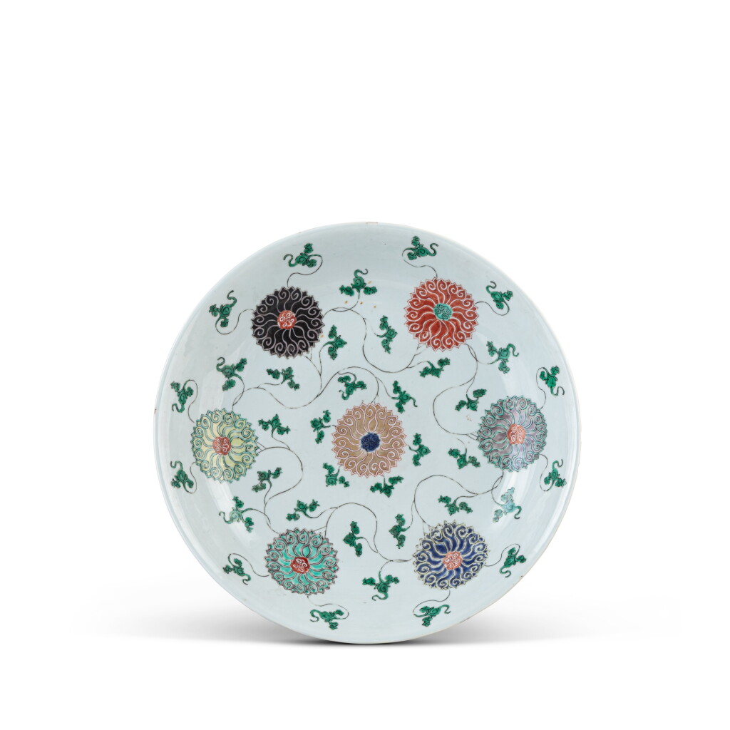 View full screen - View 1 of Lot 721. A famille-verte 'lotus' dish, Qing dynasty, 18th century .