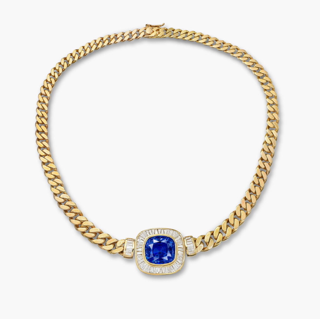 View full screen - View 1 of Lot 1392. Gold, Sapphire and Diamond Necklace | K金 鑲嵌 天然「斯里蘭卡」未經加熱藍寶石 配 鑽石 項鏈.