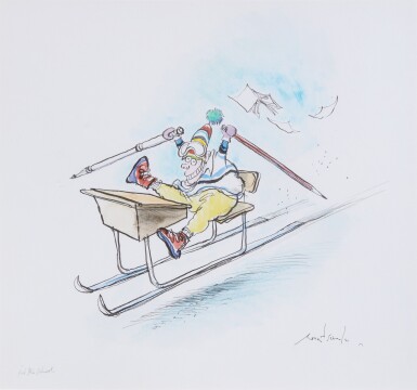 View full screen - View 1 of Lot 152. Ronald Searle | "Kid ski school", pen ink and watercolour with crayon, framed and glazed.