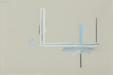 View full screen - View 1 of Lot 3. Open No. 128: Charcoal with Blue on Raw Canvas.