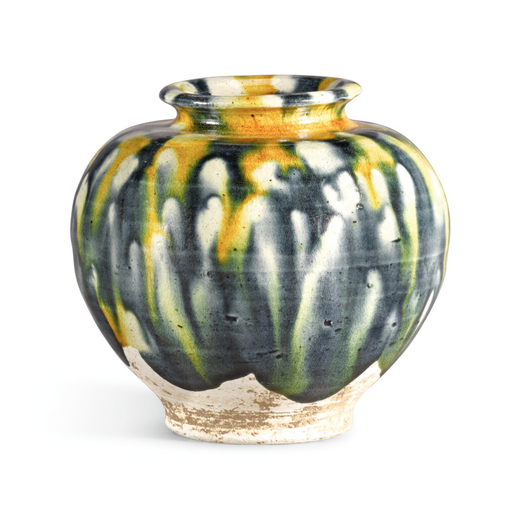 全萤幕检视 - 查看213A RARE BLUE, AMBER AND STRAW-SPLASHED JAR, TANG DYNASTY | 唐 三彩加藍罐的1