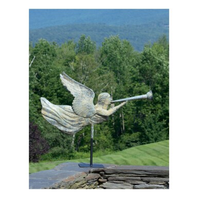 View full screen - View 1 of Lot 11. HIGHLY IMPORTANT MOLDED FULL BODIED SHEET COPPER ANGEL GABRIEL WEATHERVANE, POSSIBLY MOTT CO., CHICAGO, ILLINOIS, CIRCA 1872.