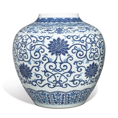 View full screen - View 1 of Lot 815. A LARGE BLUE AND WHITE 'LOTUS' JAR, GUANGXU MARK AND PERIOD.