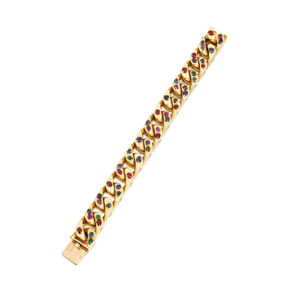View full screen - View 1 of Lot 779. Gold and gem set bracelet, 'Bazu', 1940s.