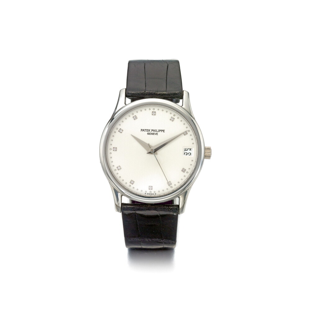 View full screen - View 1 of Lot 1032. PATEK PHILIPPE | REF 3998P, A PLATINUM AND DIAMOND-SET AUTOMATIC CENTER SECONDS WRISTWATCH WITH DATE, MADE IN 1991 | 百達翡麗 |3998P型號鉑金鑲鑽石自動上鏈腕錶備日期顯示,1991年製.