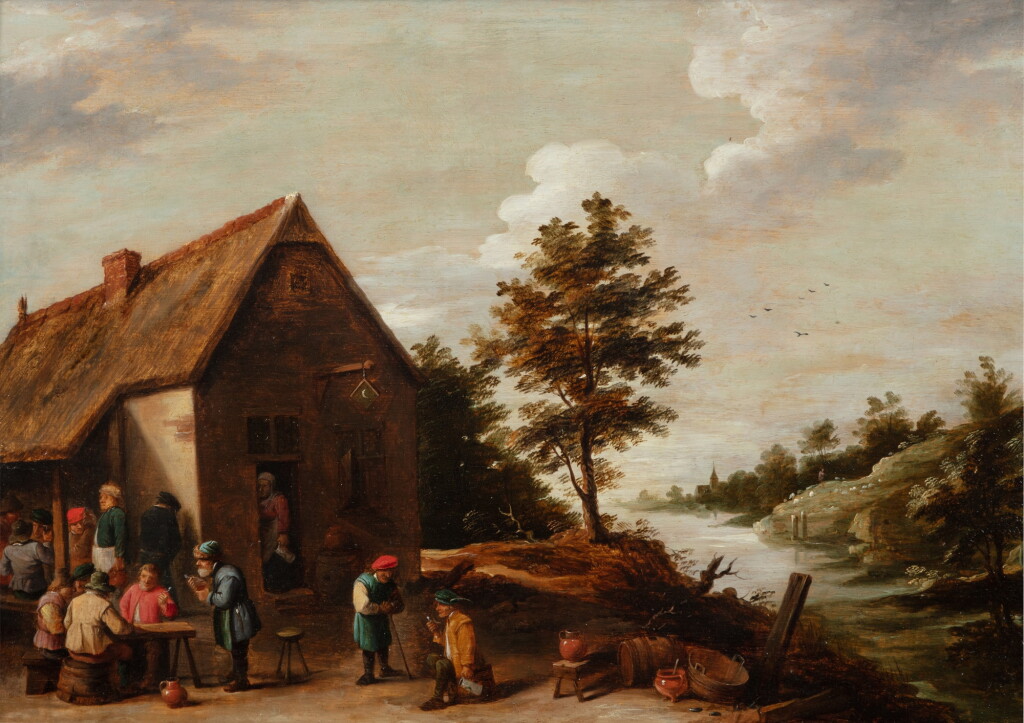 View full screen - View 1 of Lot 116. Peasants outside a country inn | Scène d'auberge.