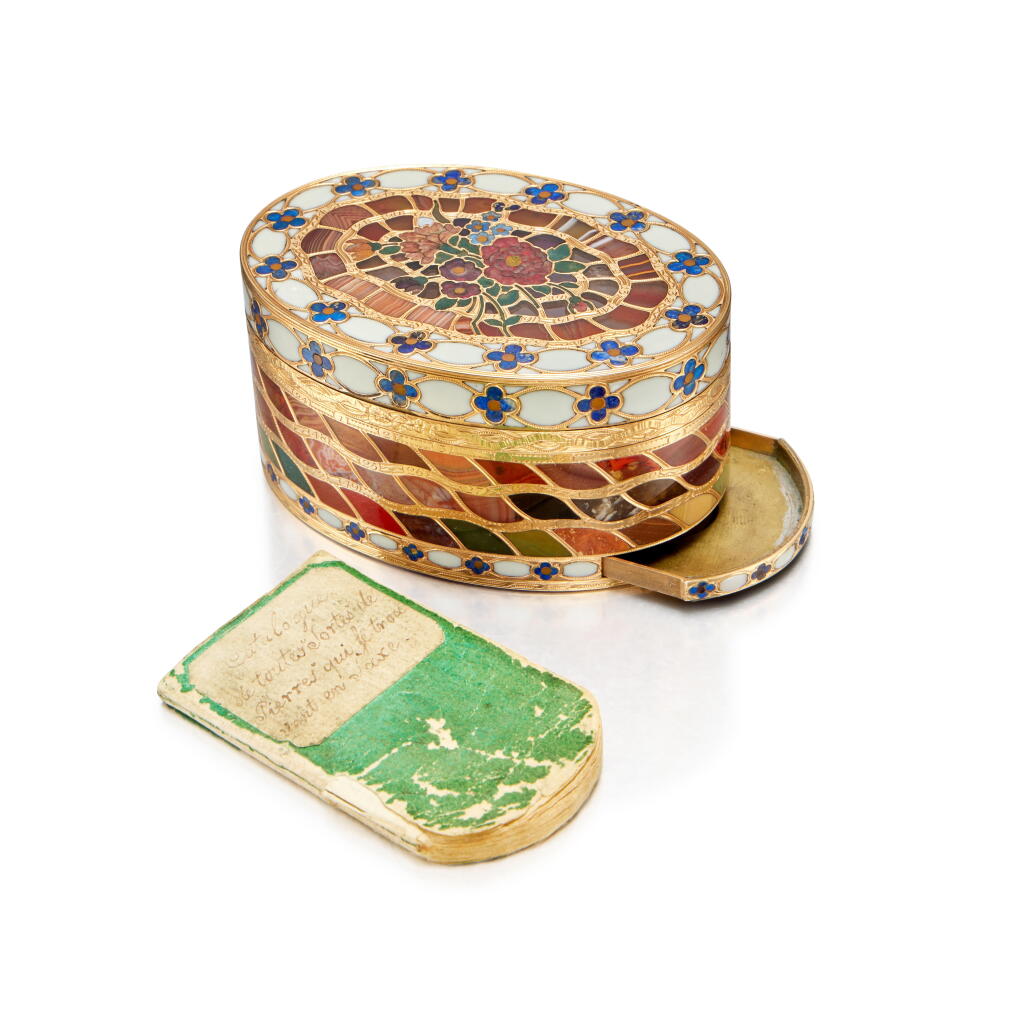 View full screen - View 1 of Lot 49. A Magnificent and Rare Gold and Hardstone ‘Steinkabinett’ Box, Christian Gottlieb Stiehl, Dresden, circa 1770.