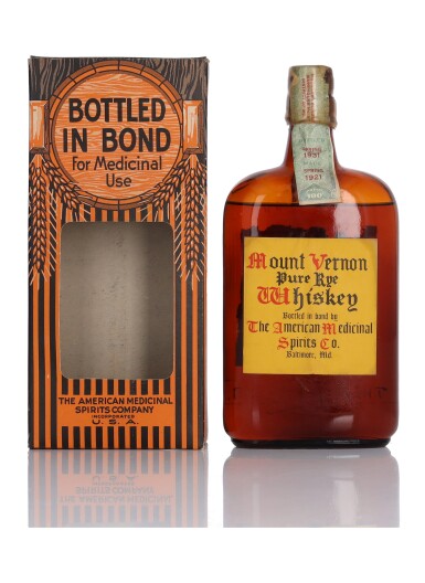 View full screen - View 1 of Lot 232. Mount Vernon Pure Rye Whiskey 100 Proof 1921 (1 Pint).