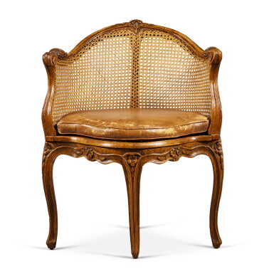 View full screen - View 1 of Lot 346. A Louis XV Caned Beechwood Fauteuil de Cabinet, Circa 1765, Stamped J.C. Briois.
