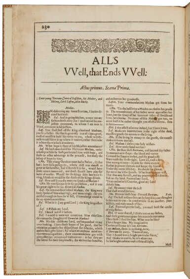 View full screen - View 1 of Lot 1063. Shakespeare, William | "All's Well that Ends Well," from the Second Folio.