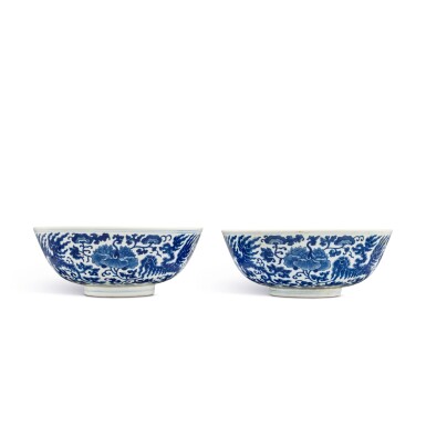 View full screen - View 1 of Lot 225. A pair of blue and white 'phoenix' bowls, Seal marks and period of Daoguang.