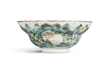 View full screen - View 1 of Lot 29. A famille-rose 'landscape and poem' ogee-form bowl, Qing dynasty, Jiaqing period.