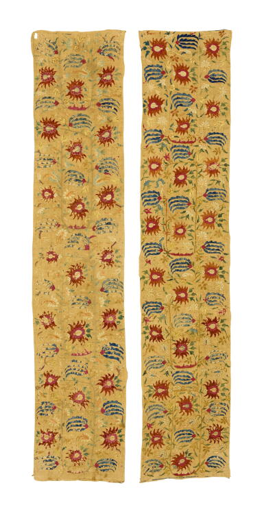 View full screen - View 1 of Lot 580. A Pair of Ottoman Silk-Embroidered Panels, Epirus, Greece, 18th Century.