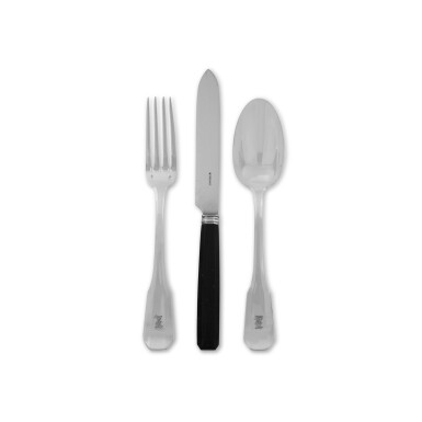 View full screen - View 1 of Lot 20. A French Silver and Ebonized Wood Flatware Service, Olier & Caron, Paris, Circa 1920.