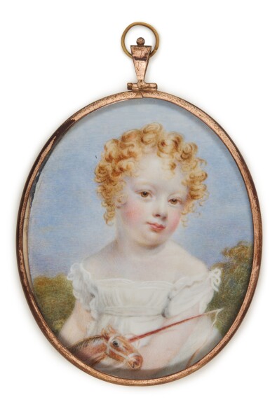 View full screen - View 1 of Lot 157. Portrait of a child holding a hobby horse, circa 1820.