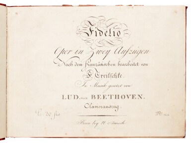 View full screen - View 1 of Lot 20. L. v. Beethoven. Early edition of the vocal score of "Fidelio" (3rd version), 1815.