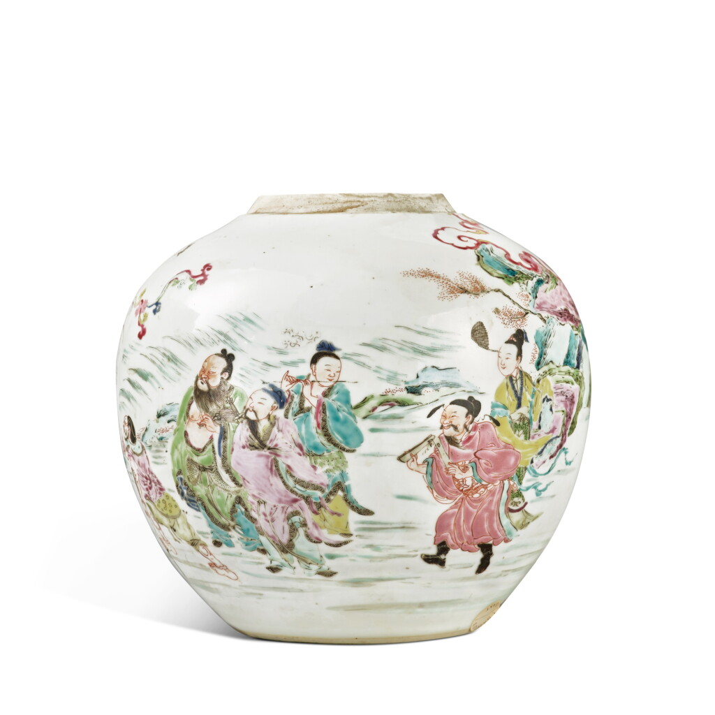 View full screen - View 1 of Lot 802. A famille-rose 'Eight Daoist Immortals' ovoid jar, Qing dynasty, Yongzheng period | 清雍正 粉彩八仙圖罐.