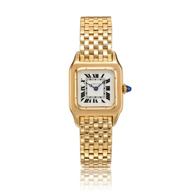 View full screen - View 1 of Lot 50. Santos, A fine yellow gold wristwatch with bracelet, Circa 1930 卡地亞 Santos 黃金鍊帶腕錶,約1930年製.