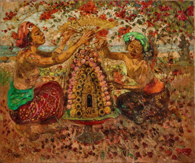View full screen - View 1 of Lot 1043. Adrien Jean Le Mayeur de Merprè 勒邁耶 | Two Balinese Women with Offerings, Sanur Beach 沙努爾海灘上進供的峇里雙美.