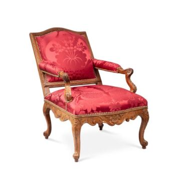 View full screen - View 1 of Lot 111. A Regence wood armchair, circa 1720 | Fauteuil en bois d'époque Régence, vers 1720.