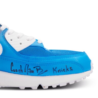 View full screen - View 1 of Lot 25. Mike Brown New York Knicks 2025-2026 Game Worn and Signed Custom Air Max 90s | To The Max Foundation .