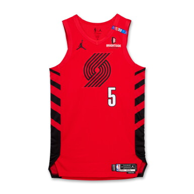 View full screen - View 1 of Lot 271. Dalano Banton Portland Trail Blazers 2024-2025 Emirates NBA Cup Game Worn Statement Edition Jersey | Matched to 2 Games.