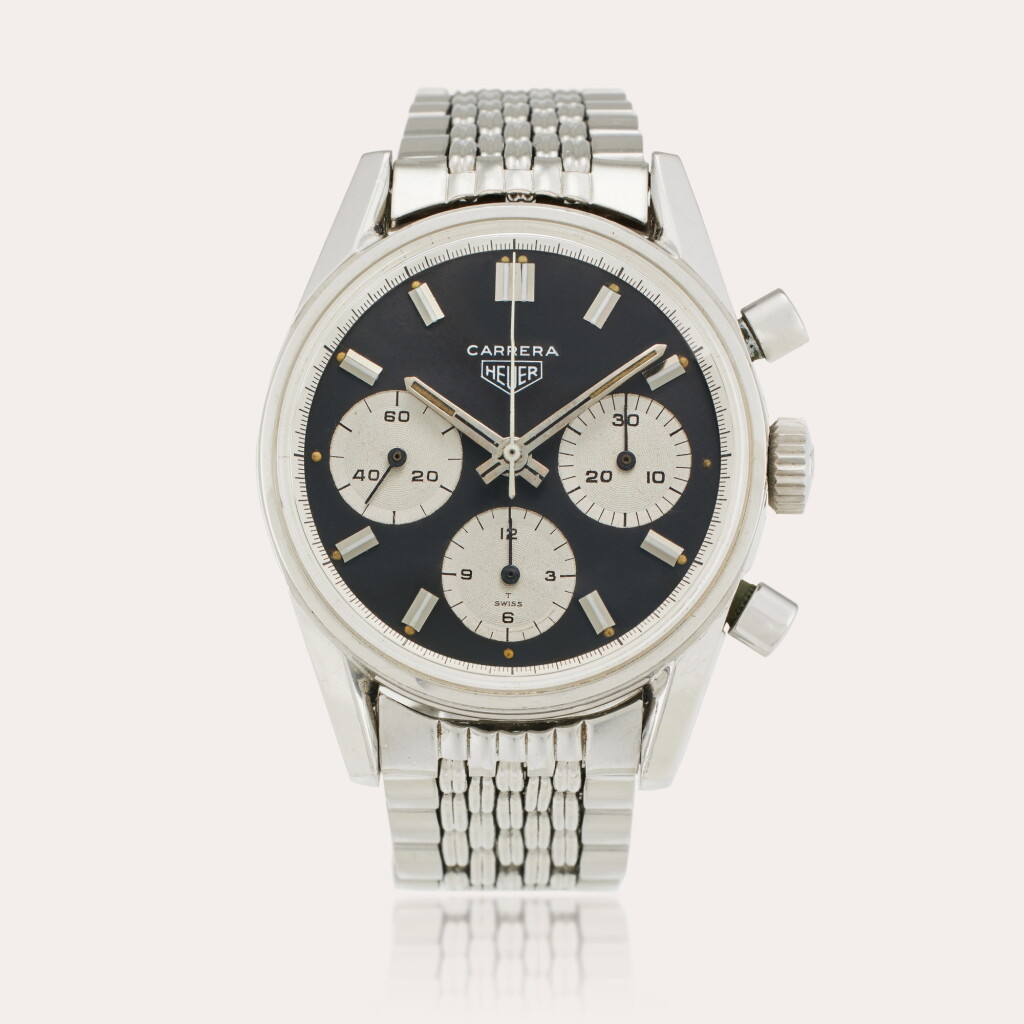 View full screen - View 1 of Lot 107. Reference 2447NS Carrera 'Reverse Panda' | A stainles steel chronograph wristwatch, Circa 1965.