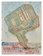 DENNIS OPPENHEIM | CHURCH PROJECT FOR: KASSEL GERMANY, STEEL-GLASS-WOOD-CONCRETE - 10 METERS HIGH