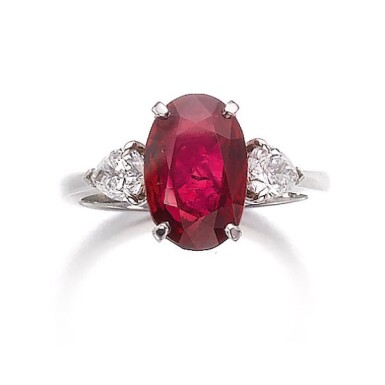 View full screen - View 1 of Lot 328. RUBY AND DIAMOND RING.