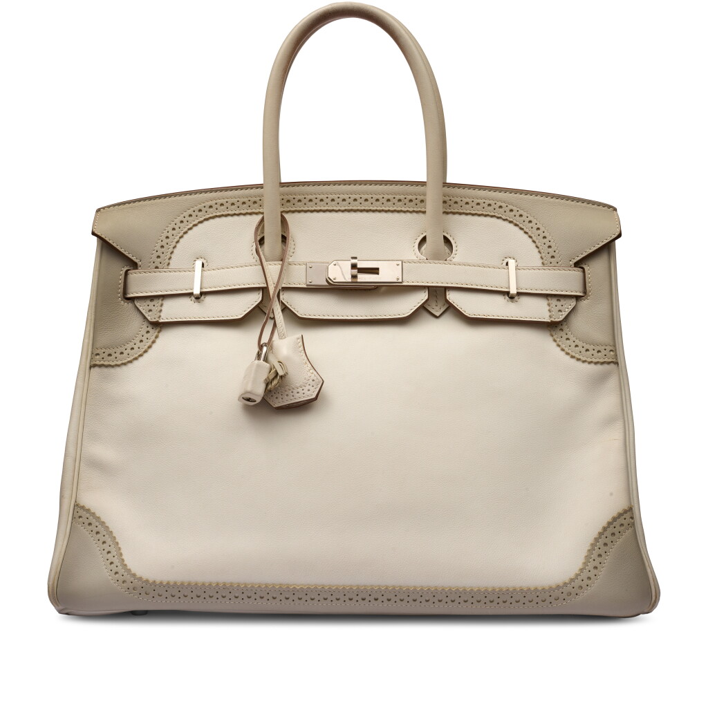 View full screen - View 1 of Lot 99. Limited Edition Gris Perle and White Courchevel Ghillies Birkin 35 Palladium Hardware, 2013.