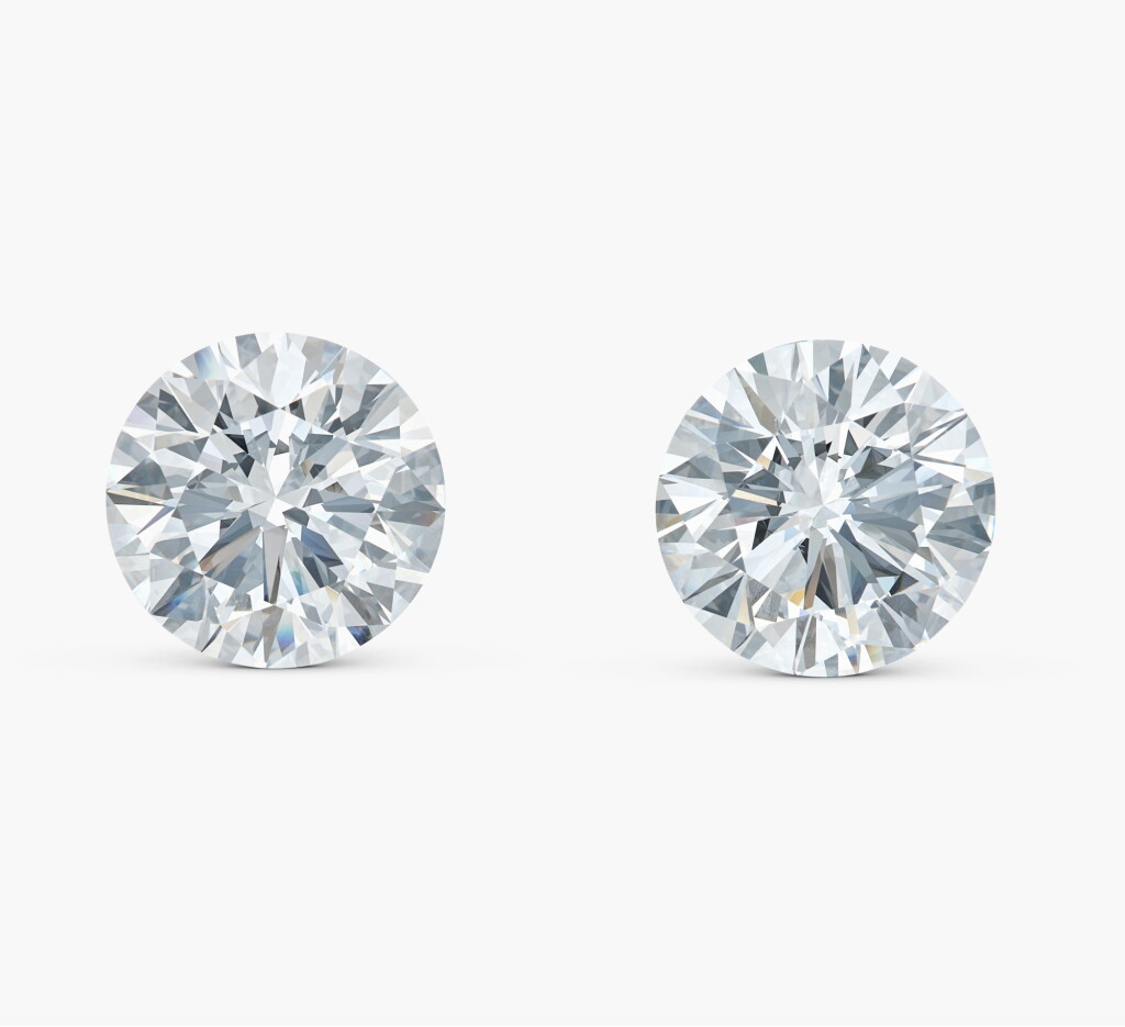 View full screen - View 1 of Lot 617. Important and Perfectly Matched Pair of Unmounted Diamonds 戴比爾斯 重要完美匹配 18.38 及18.38克拉 圓形 D色 Type IIa 鑽石一對.