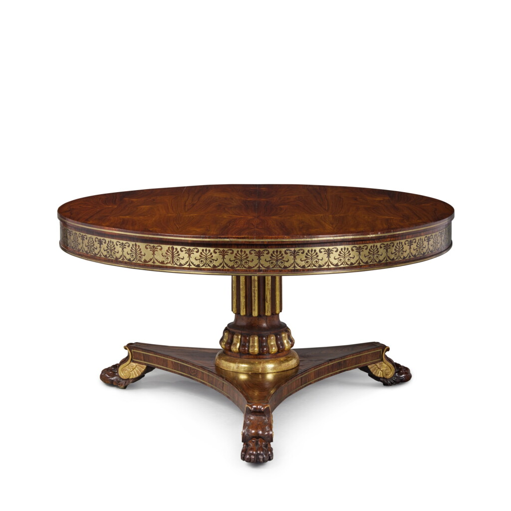 View full screen - View 1 of Lot 503. A Regency Parcel-Gilt and Brass Inlaid Rosewood Center Table, Circa 1815.