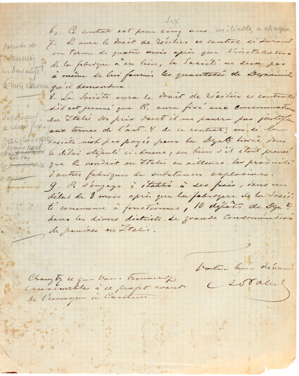 View full screen - View 1 of Lot 32. A. Nobel. Collection of autograph letters, drawings and documents about his dynamite factory in Italy, 1872-1873.