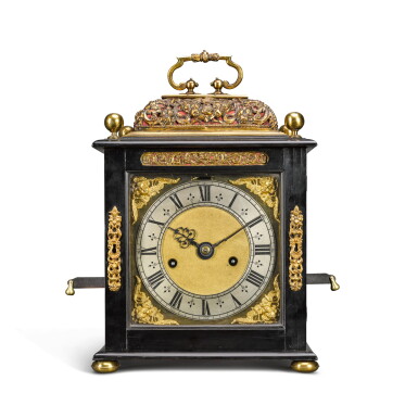 View full screen - View 1 of Lot 89. A Charles II gilt-mounted ebony quarter repeating table clock, Henry Jones, London, circa 1680.
