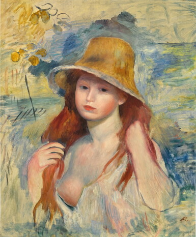 View full screen - View 1 of Lot 254. Pierre-Auguste Renoir 皮耶・奧古斯特・雷諾瓦 | Jeune Fille au chapeau de paille 戴草帽的少女.