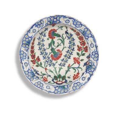 View full screen - View 1 of Lot 203. A large Iznik polychrome pottery dish, Turkey, circa 1575.