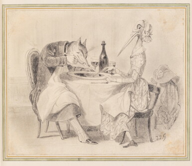View full screen - View 1 of Lot 41. Scènes de la vie privée et publique des animaux. Paris, 1842.. Rel. de Chambolle-Duru. Avec un dessin original..