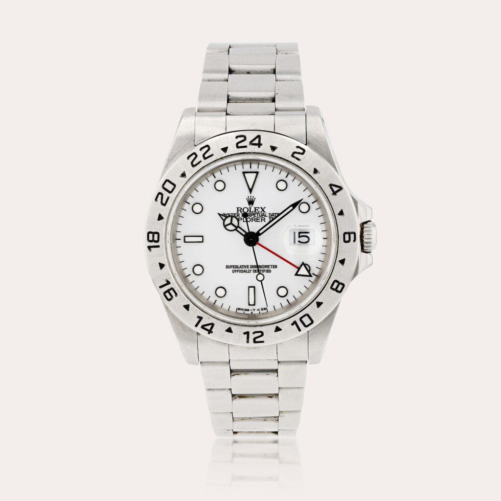 View full screen - View 1 of Lot 390. Explorer II, reference 16570 Montre bracelet en acier avec indication 24 heures, date et bracelet | Stainless steel wristwatch with 24 hour indication, date and bracelet Vers 1997 | Circa 1997.