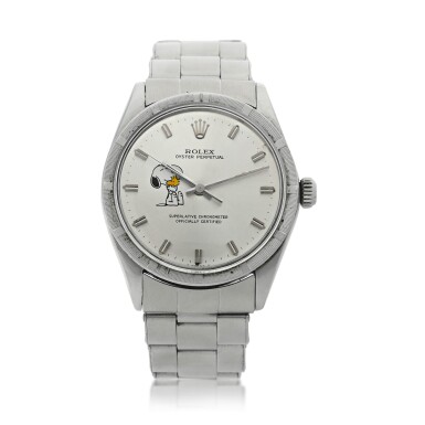 View full screen - View 1 of Lot 96. ROLEX | REFERENCE 1007 OYSTER PERPETUAL 'SNOOPY' A STAINLESS STEEL AUTOMATIC WRISTWATCH WITH BRACELET, CIRCA 1967.