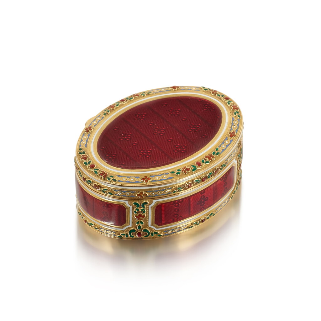 View full screen - View 1 of Lot 17. A Gold and Enamel Snuff Box, Les Frères Toussaint, Hanau, Circa 1775.