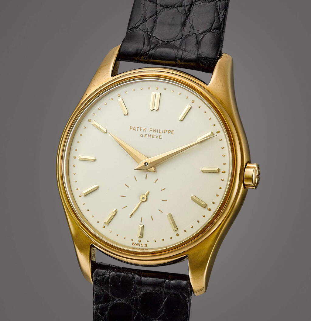 View full screen - View 1 of Lot 2025. Reference 2526 | A well preserved yellow gold wristwatch with enamel dial, Made in 1958 | 百達翡麗 | 型號2526 | 黃金腕錶,備琺瑯錶盤,品相優良,1958年製.