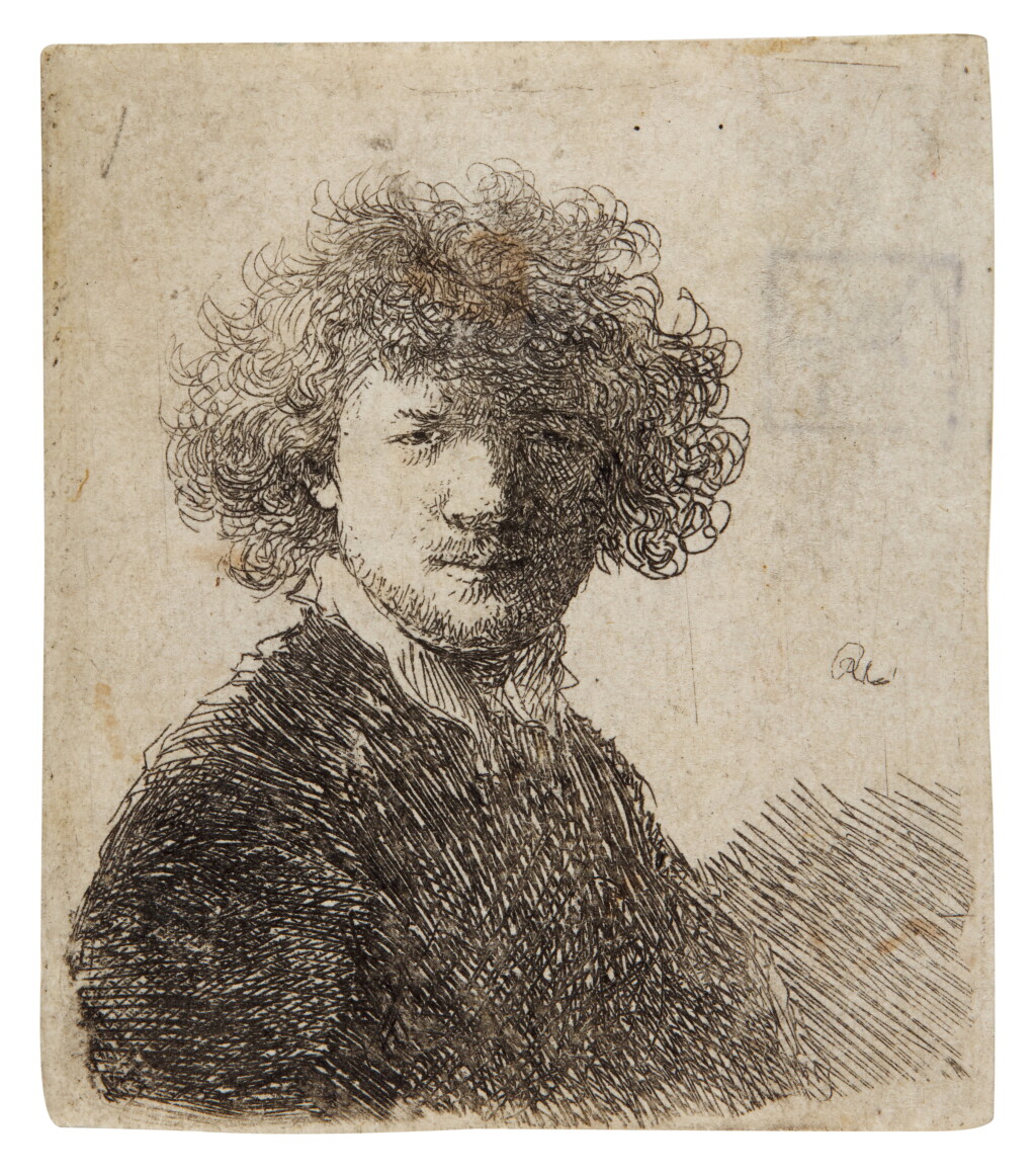 View full screen - View 1 of Lot 38. Self-Portrait with Curly Hair and White Collar: Bust (B., Holl. 1; New Holl. 66; H. 33).